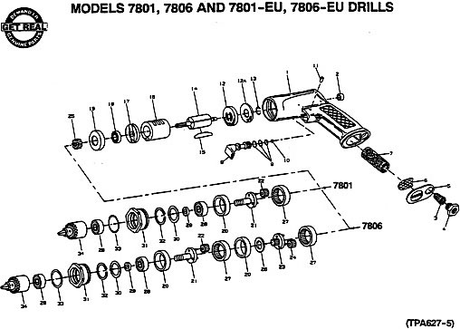 Diagram Diagram and Parts List for IR7801  Ingersoll Rand Drill